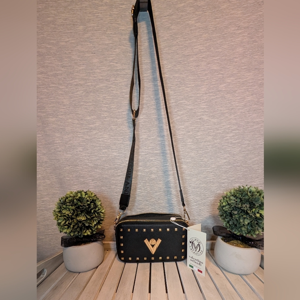 NWT Authentic Valentino Orlandi Black Camera Crossbody Bag